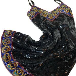 STUNNING TRULY VINTAGE 100% SILK SEQUIN SEXY COCKTAIL PARTY FUN DRESS SZ MEDIUM
